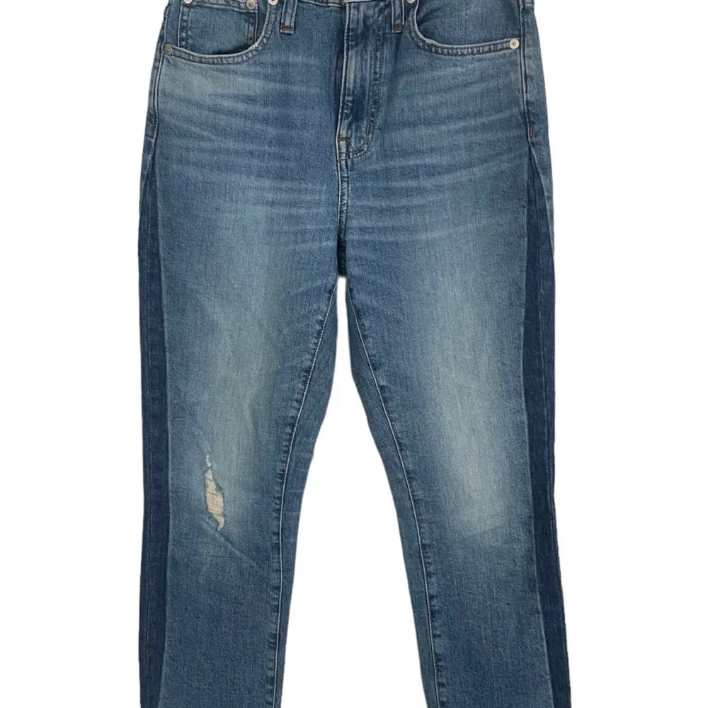 Madewell Denim Blue High Rise Slim BoyJean Raebrook‎ Wash Distressed Jeans Sz 25